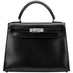 1999 Hermes Black Box Calf Leather Kelly 28cm