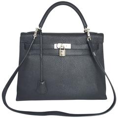 Hermes Black Kelly 32 With Palladium Hardware Chevre (Goat Skin) 2005 6