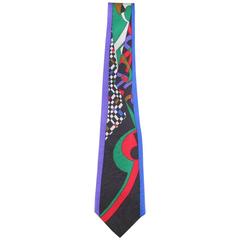 1980's GIANNI VERSACE Tie  Atelier Multi-Color Geometric Abstract Silk Neck Tie