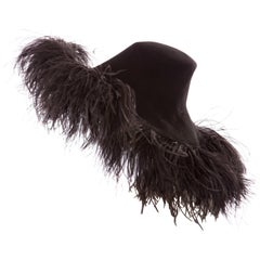 Alber Elbaz Lanvin Runway Black Wool Felt Hat Ostrich Feather Trim, Fall 2014