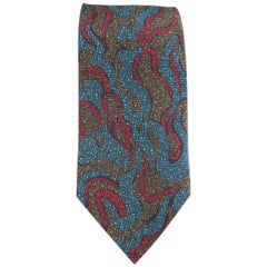 Vintage 1980s GIANNI VERSACE Tie -  Olive Red & Blue Abstract Print Silk
