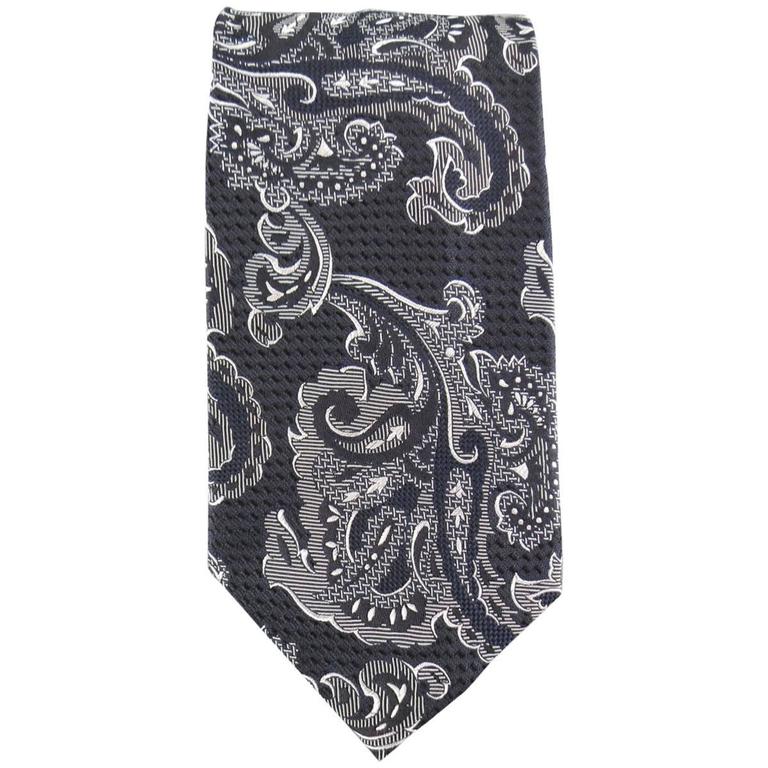Vintage GIANNI VERSACE Black and White Paisley Silk Tie at 1stDibs