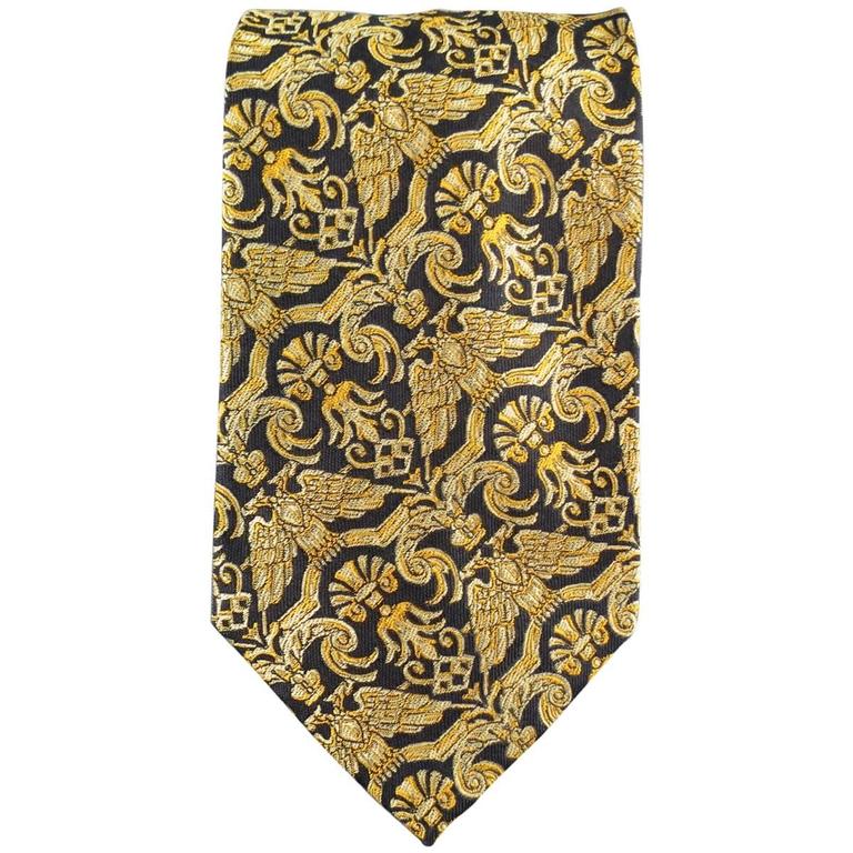 GIANNI VERSACE Gold and Black Eagle Brocade Print Silk Tie at 1stDibs |  versace tie gold, versace gold tie, gianni versace tie