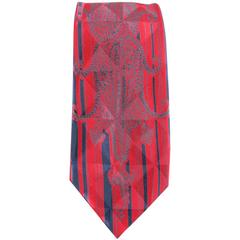 1980s GIANNI VERSACE Red & Black Abstract Pasiley Geometric Textured Silk Tie