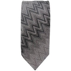 MISSONI Tie - Gray Chevron Zig Zag Silk Tie