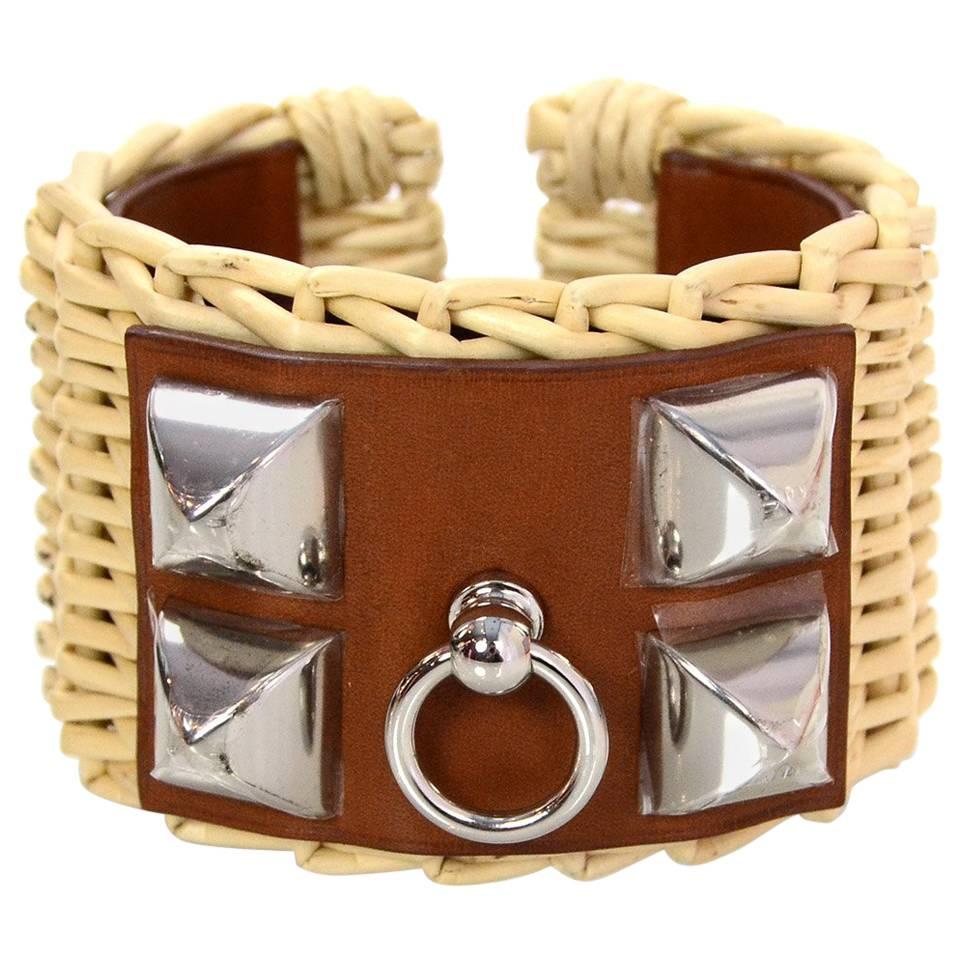 Hermes RARE Osier Picnic Medor Wicker CDC Cuff with Box For Sale at