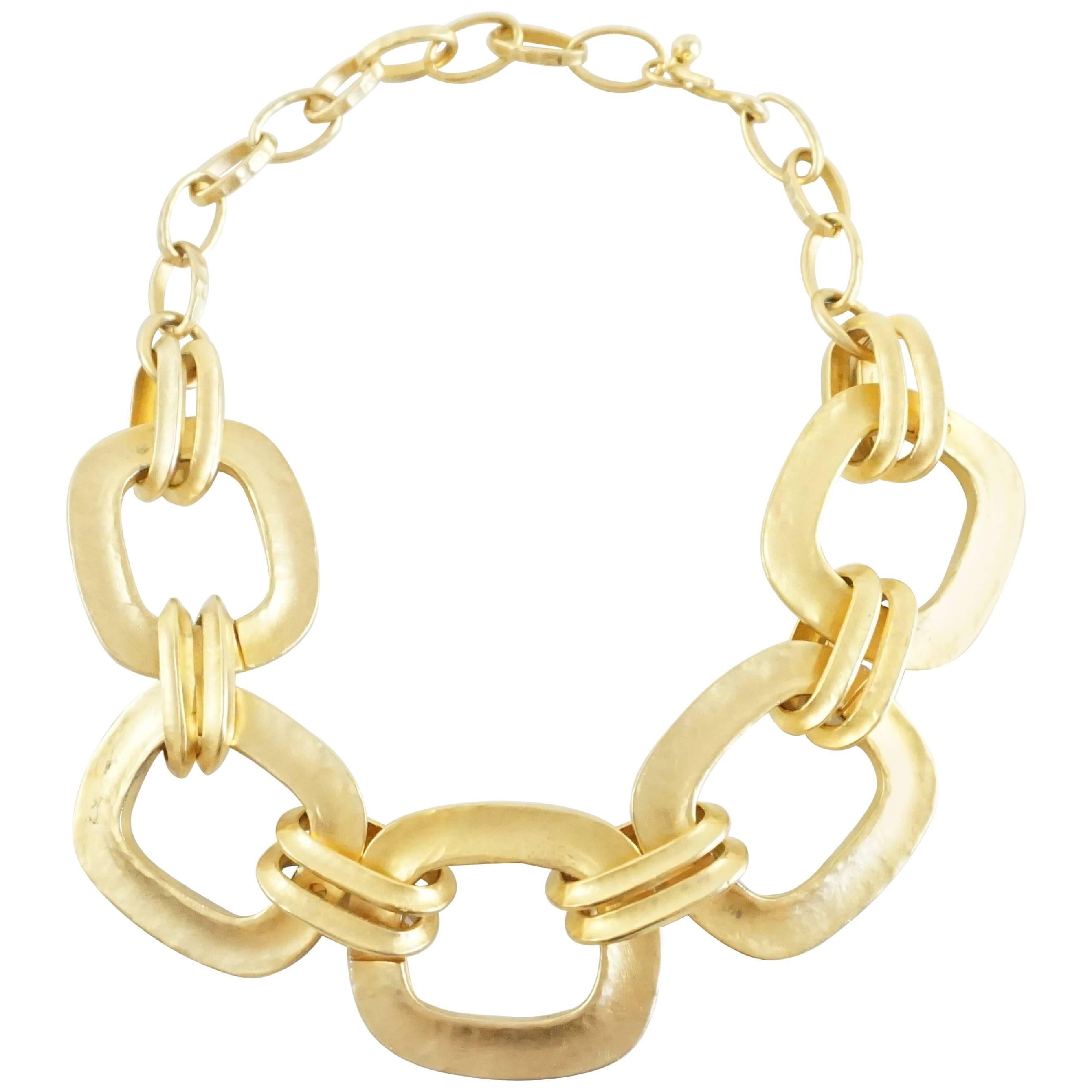 Kenneth Jay Lane Hammered Gold Chunky Link Necklace 