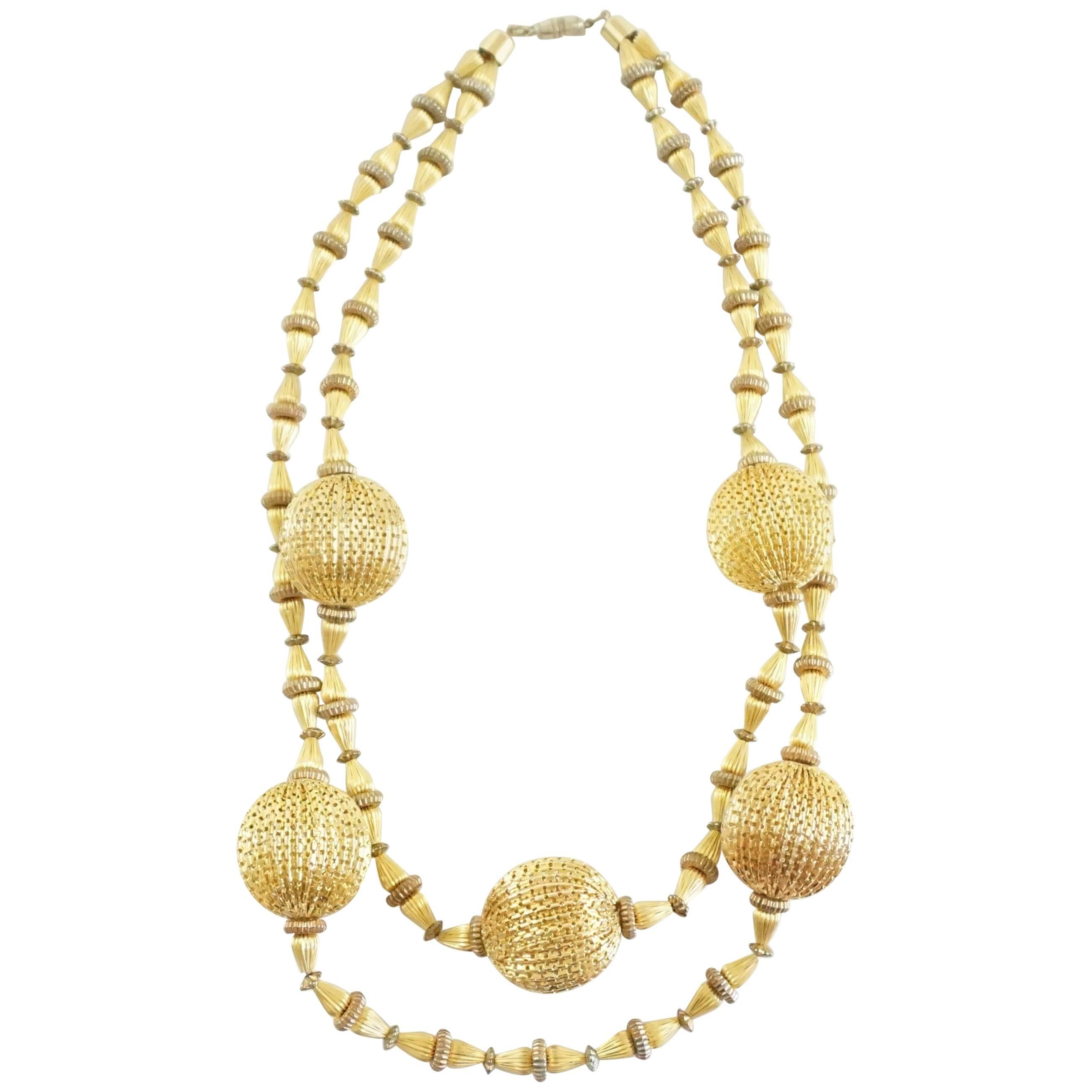Vintage Gold Double Strand Ball Necklace - circa 1970's