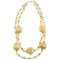 Vintage Gold Double Strand Ball Necklace - circa 1970's 2