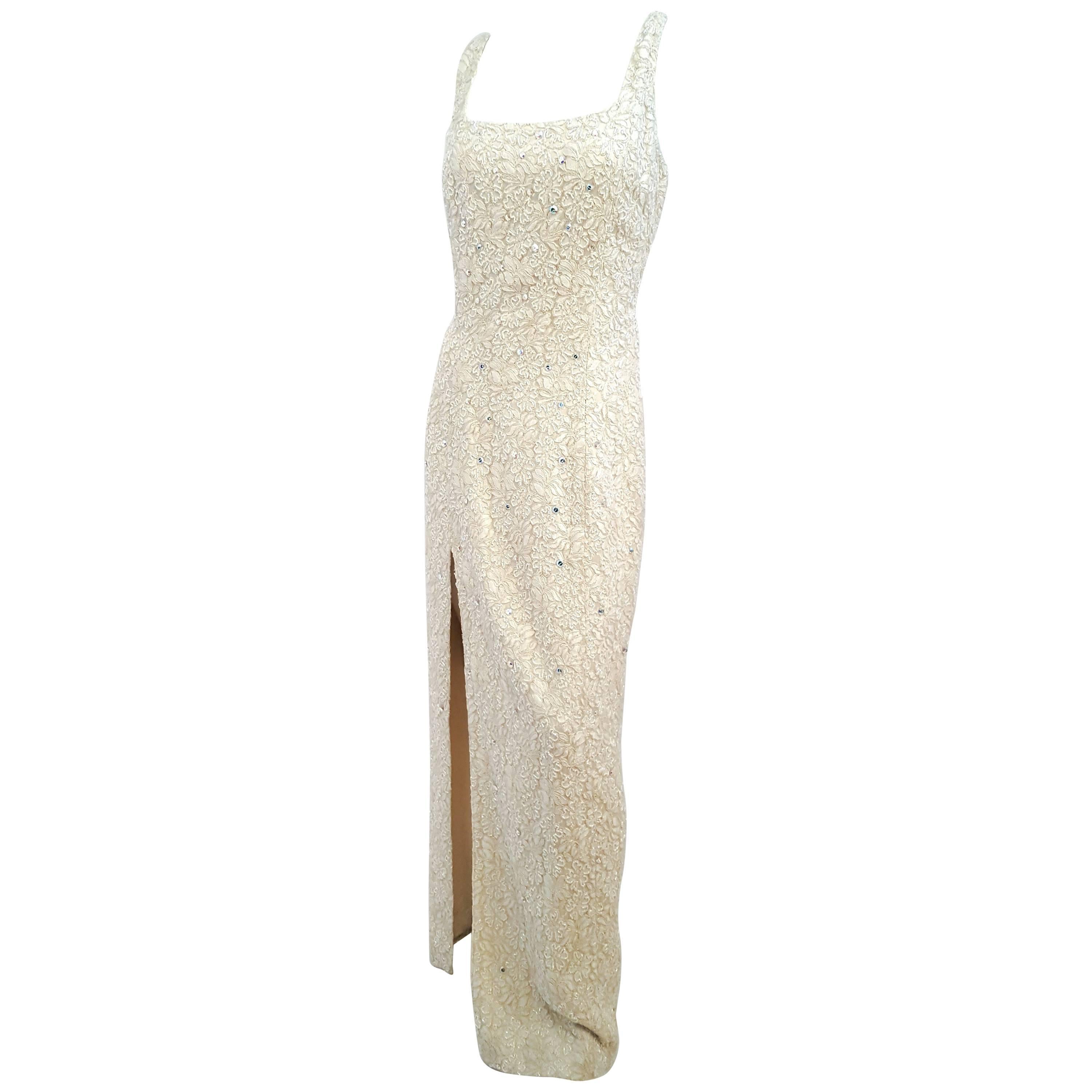 1990s Carmen Marc Valvo Beaded Bolero and Evening Dress Set For Sale