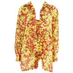 Christian Dior Red and Yellow Floral Print Bodysuit and Blouse Set - 1960's