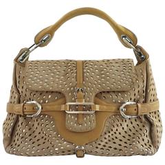 Used Jimmy Choo Tan and Silver Perforated Suede Shoulder Bag 