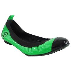 Chanel Green Patent and Black Ballet Flats - 35.5