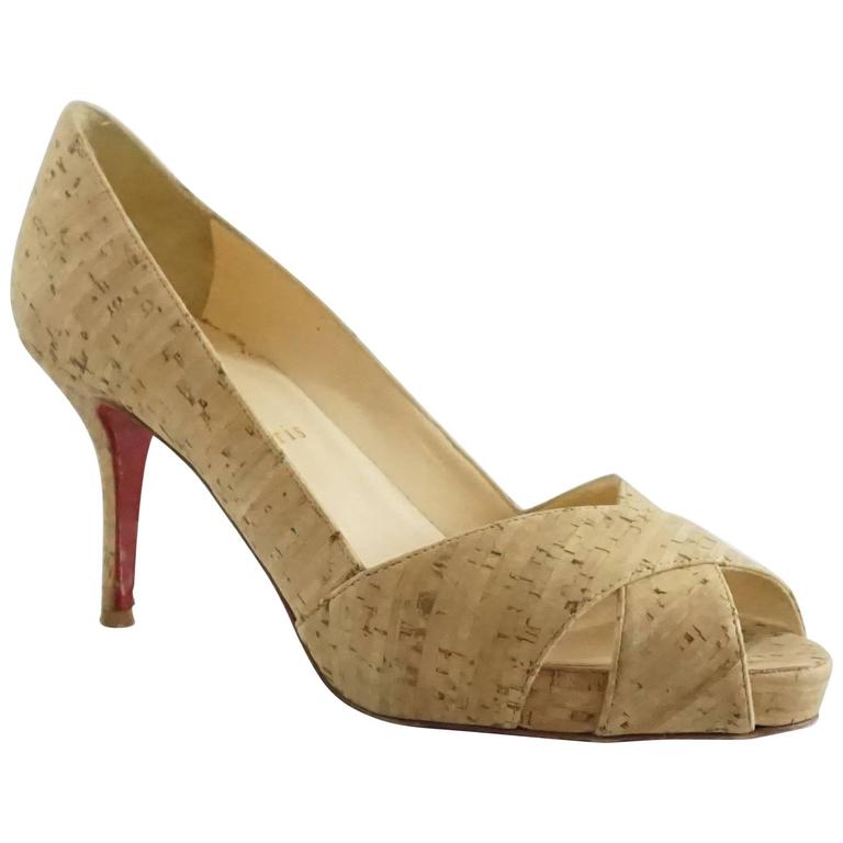 Christian Louboutin Cork Peep-Toe Pumps - 37 For Sale at 1stDibs |  christian louboutin cork heels, christian louboutin cork pumps