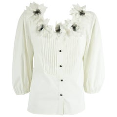 St. John Couture White Cotton with Black Detailing 3/4 Sleeve Blouse - 6