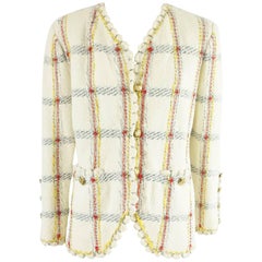 Adolfo Ivory and Multi Window Pane Knit Jacket - M 7