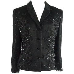 Badgley Mischka - Veste noire en dentelle et strass avec lacets sur les côtés - 12