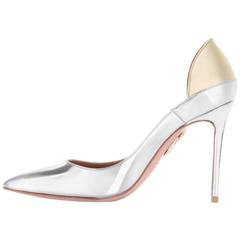 Aquazzura New Silver Gold Leather Evening Heels Pumps in Box 12