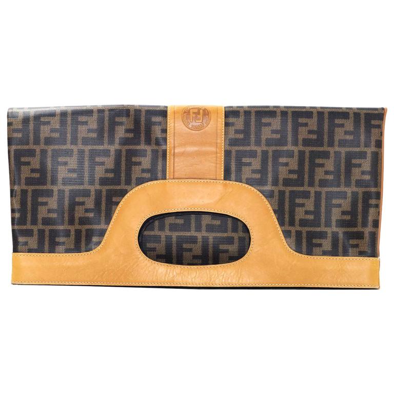 Fendi Vintage Foldover Zucca Tote/Clutch Bag For Sale at 1stdibs