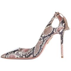 Aquazzura New Snakeskin Print Leather Suede Tassel Heels Pumps in Box
