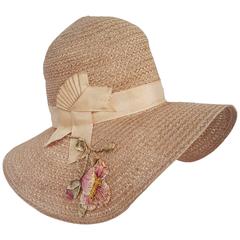 1920s Wide Brim Floral Straw Hat