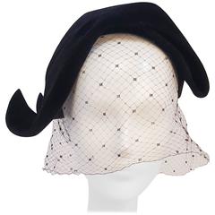 1950s Black Veiled Velvet Hat