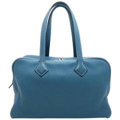Hermes Victoria Bleu Jeans Blue Clemence Leather Shoulder Bag