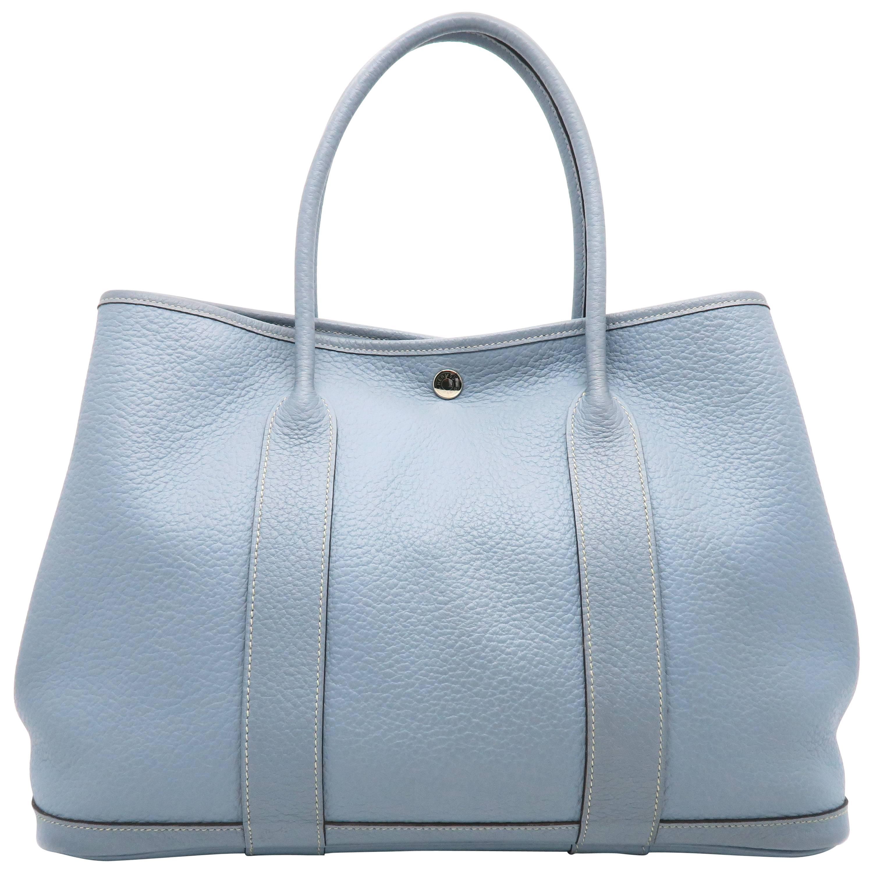 Hermes Garden Party PM Bleu Lin Blue Negonda Leather Tote Bag