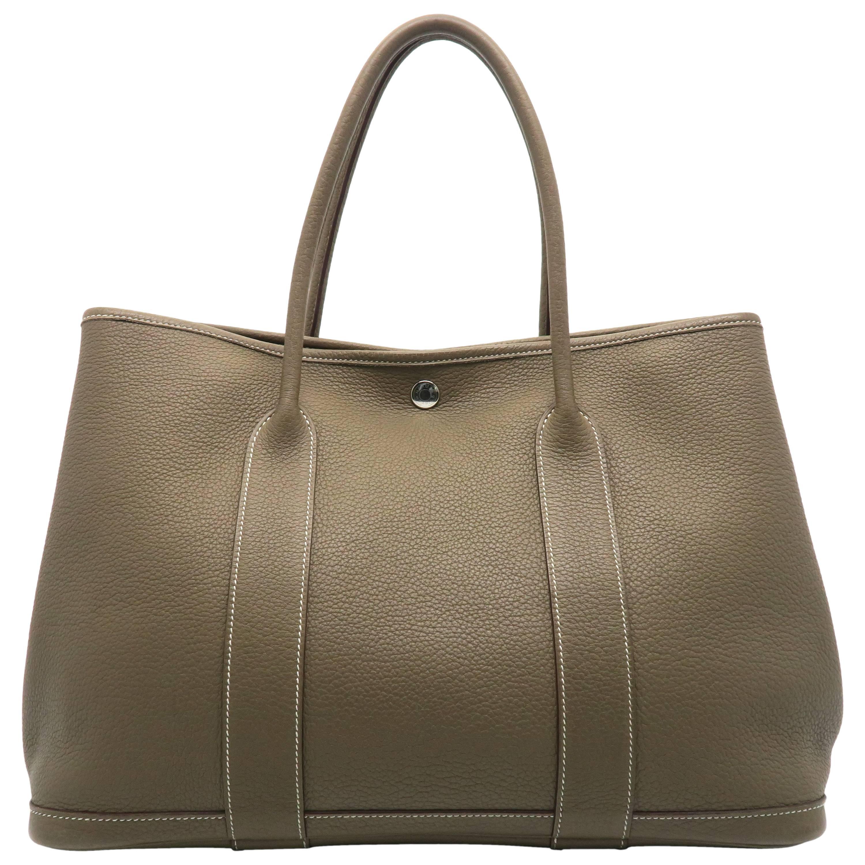 Hermes Garden Party PM Etoupe Brown Negonda Leather Tote Bag For Sale
