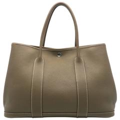 2004 Hermes Black Negonda Leather Beige Canvas Garden Party 36cm at 1stDibs