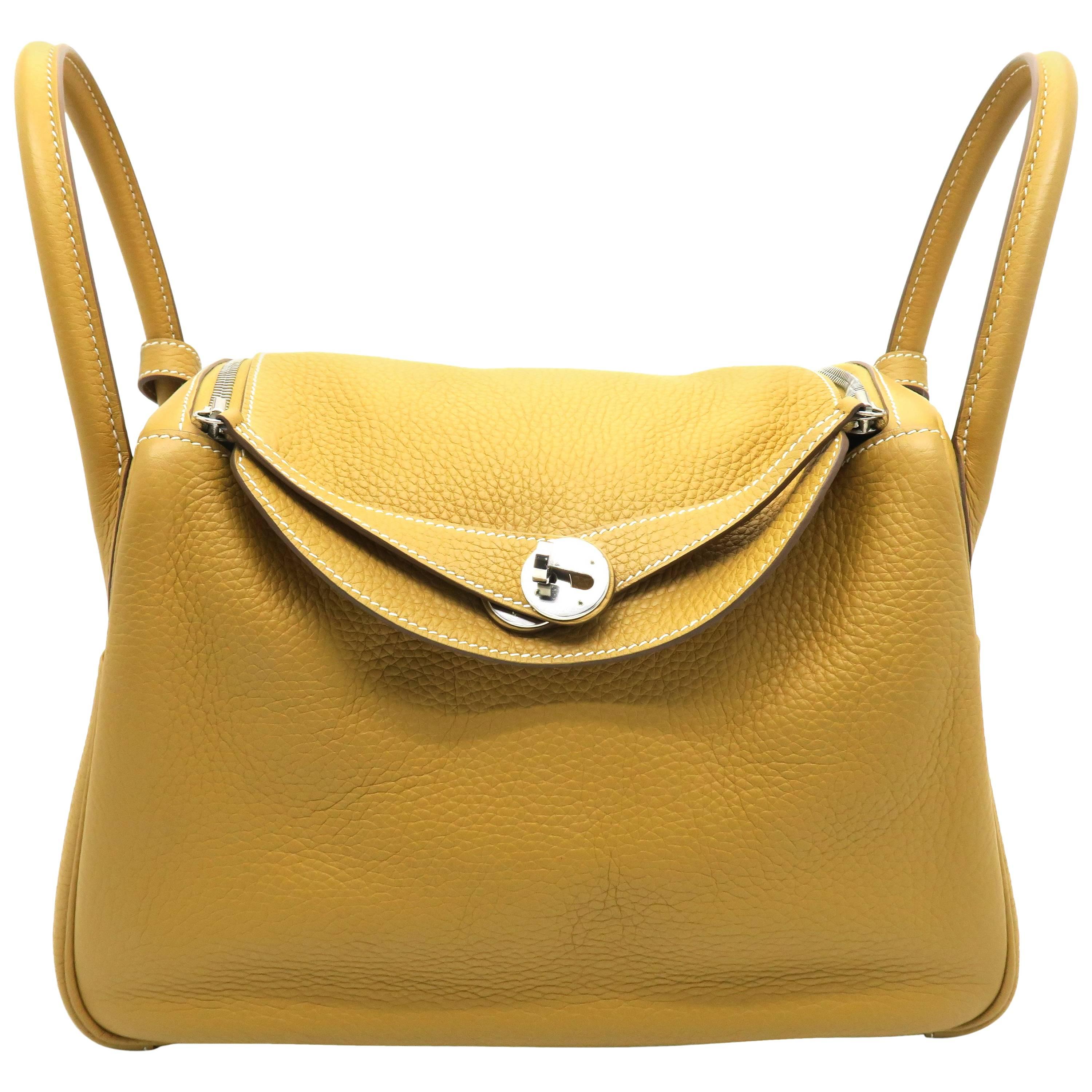 Hermes Lindy 30 Natural Sable Yellow Clemence Leather Shoulder Bag