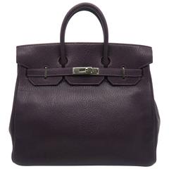 Hermes Hac 32 Bordeaux Purple Chevre Leather SHW Top Handle Bag