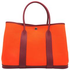 Hermes Garden Party PM Capucine Rouge H Orange and Red Canvas Tote Bag