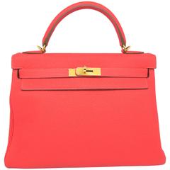 Hermes Kelly 32 Rose Jaipur Pink Clemence Leather GHW Top Handle Bag