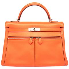 Hermes Kelly Lakis 32 Mangue Orange Veau Swift Leather SHW Top Handle Bag