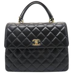Chanel Trendy CC Black Quilted Calfskin Leather GHW Top Handle Flap Bag