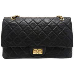 Chanel 2.55 Jumbo Black Quilted Aged Calf Leather GHW Chain Shoulder Flap Bag