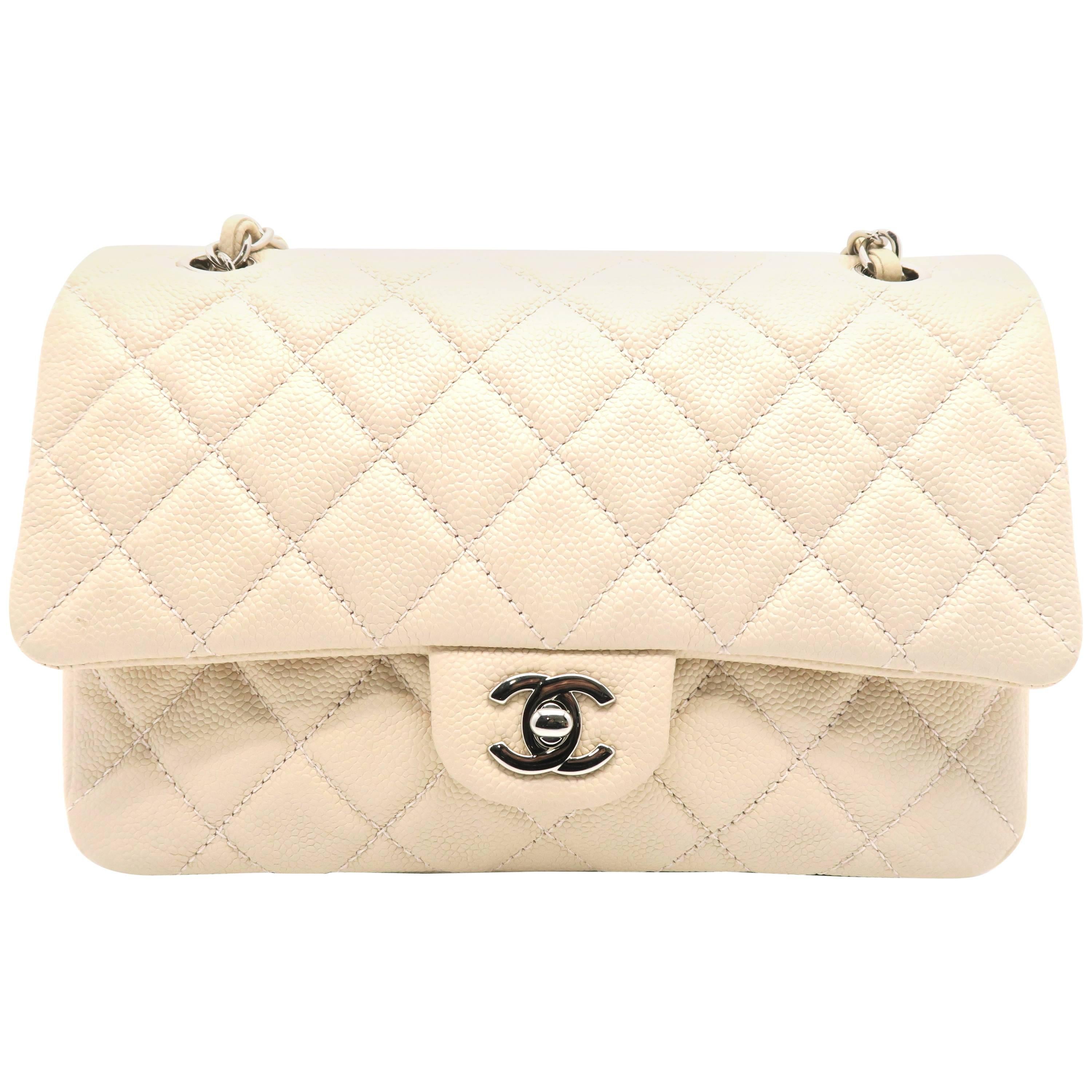 Chanel Light Pink Quilted Caviar Leather Silver Metal Chain Shoulder Flap Bag