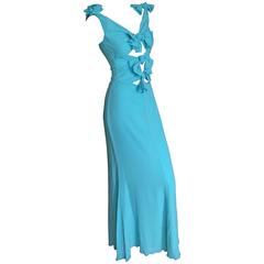 Valentino Vintage Turquoise Silk Evening Dress with Peek a Boo Bows
