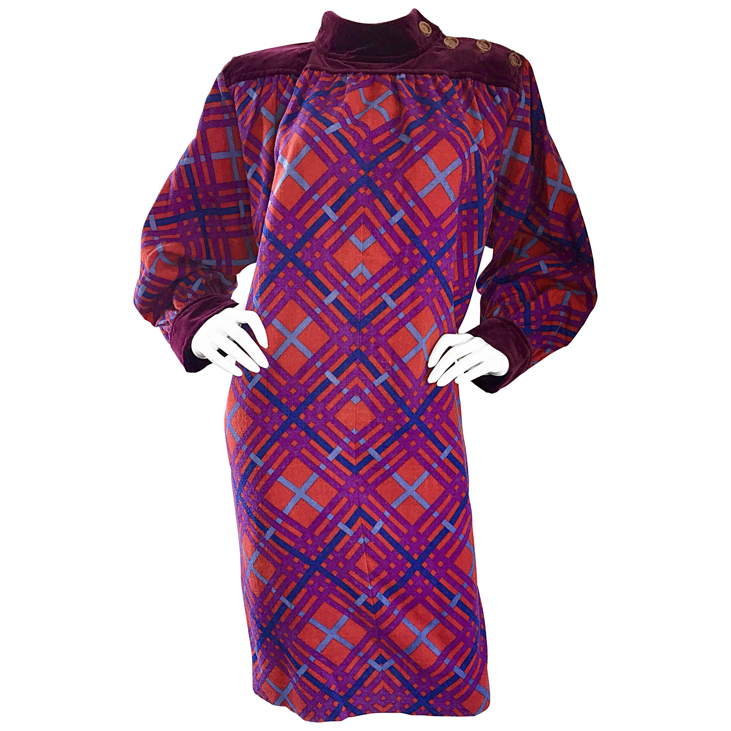 Yves Saint Laurent Vintage Russian Collection 1976 Geometric 70s Dress  For Sale