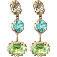 Triple-Drop Green and Blue Earrings