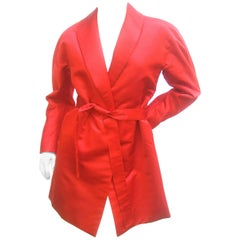 Cherry Red Halston Couture Belted Satin Jacket. 1970's. Studio 54.