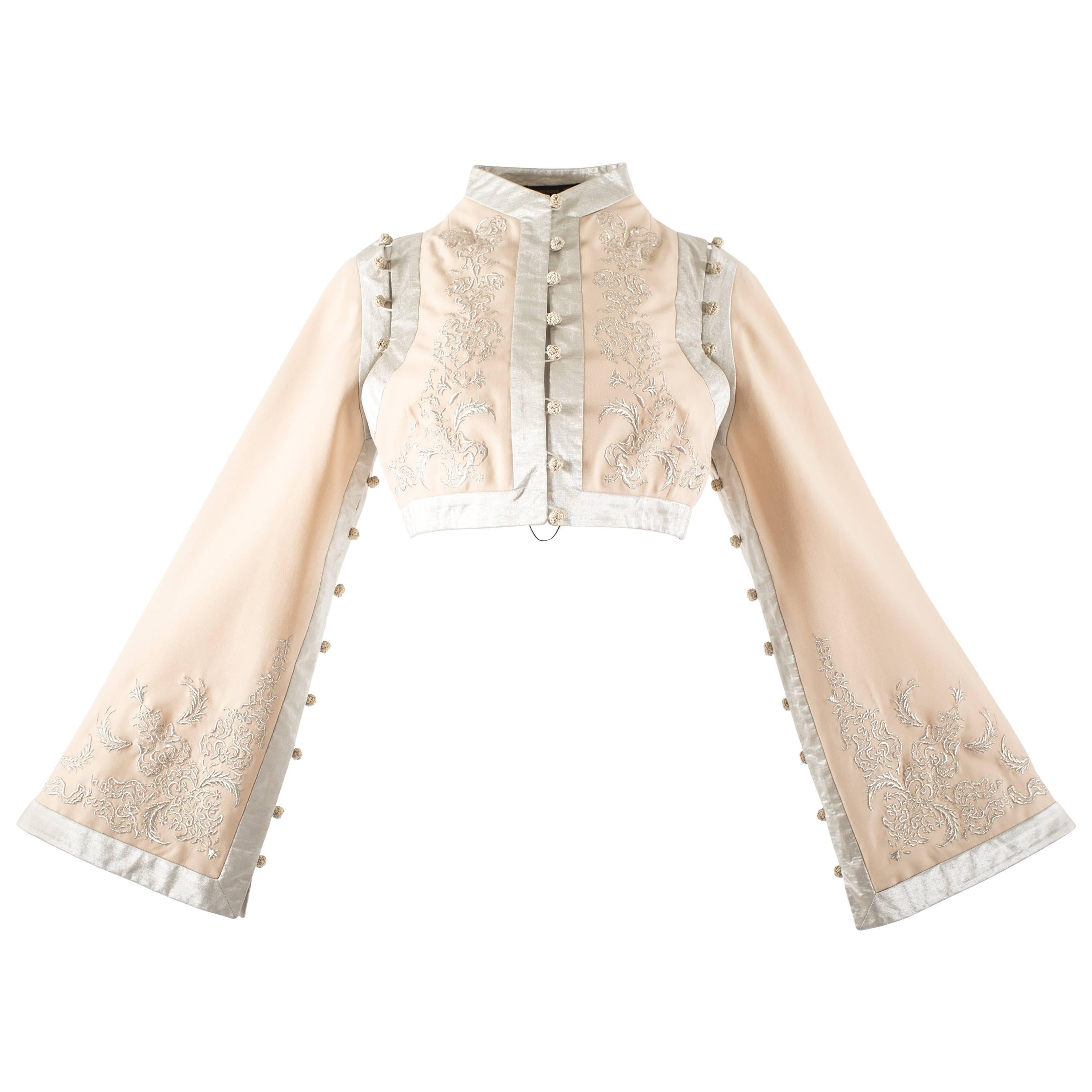 Alexander McQueen embroidered ivory silk cropped evening jacket , ss 2000 For Sale