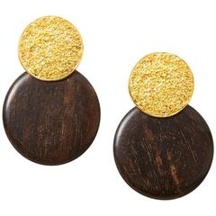 Yves Saint Laurent Wood Disc Clip On Earrings