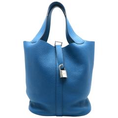 Hermes Picotin GM Bleu De Galive Blue Clemence Leather Tote Bag
