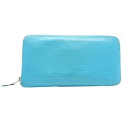 Hermes Azap Bleu Paon Blue Chevre Leather Zip Around Long Wallet