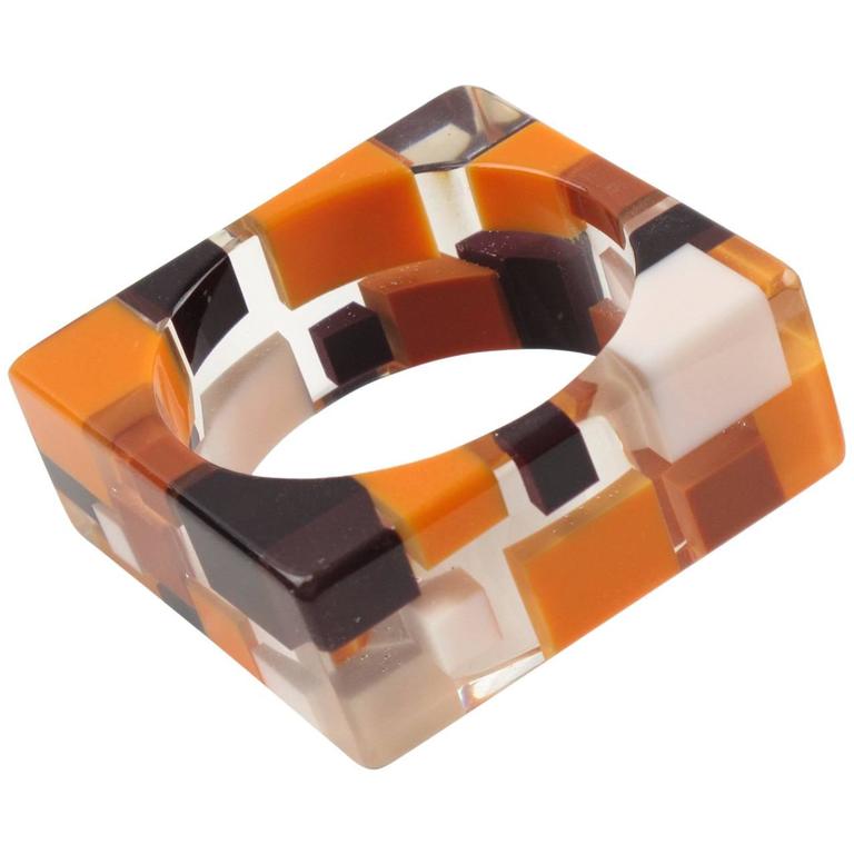 Extra Wide Clear Lucite Resin Bracelet Bangle Geometric 