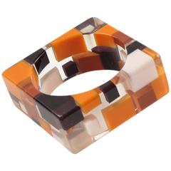 Extra Wide Clear Lucite Resin Bracelet Bangle Geometric Colorful Inclusions 8