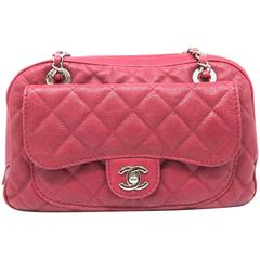 Chanel Fuchsia Quilted Caviar Leather Silver Metal Chain Shoulder Bag