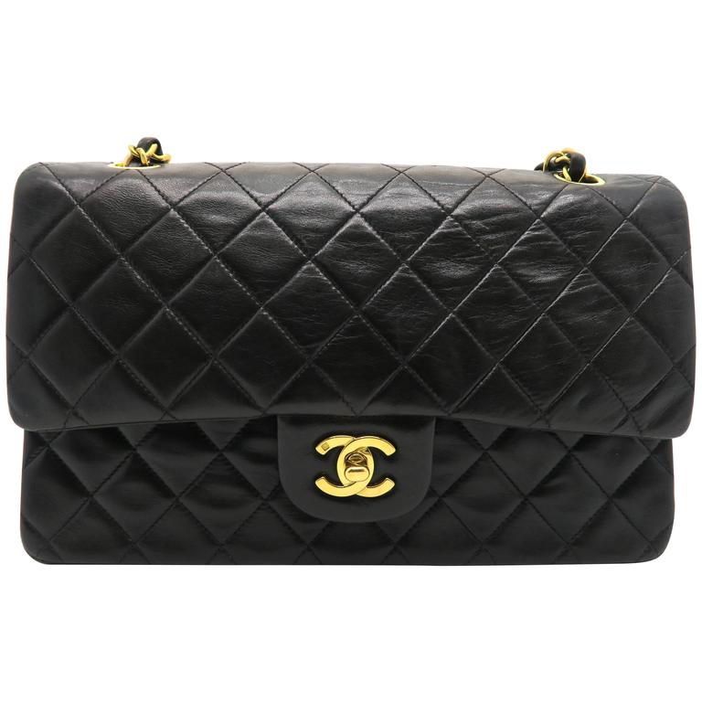 Chanel Vintage Matelasse 25 Double Flap Black Leather Chain Shoulder Bag
